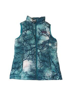 Patagonia Girls Medium Down Sweater Vest Blue Tree Branch Print Insulated Puffer